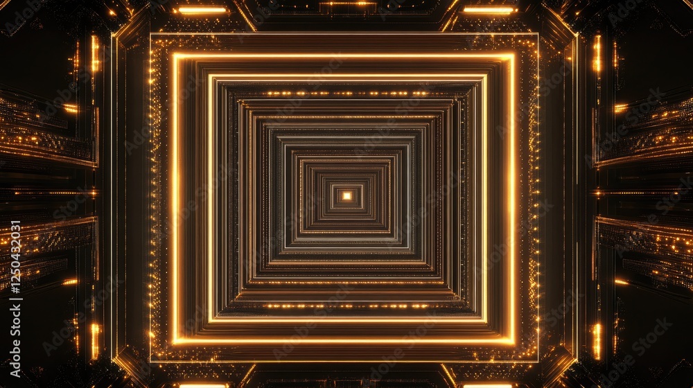 Poster elegant geometric pattern with glowing golden rectangles and lines
