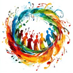 Vibrant circle of music and harmony, depicting joy through colorful artistic expression.