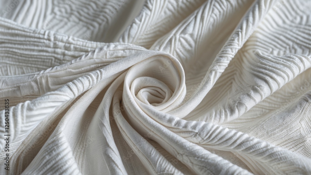 Poster closeup of intricately patterned white fabric showcasing textured surface ideal for design and texti