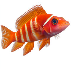 Fototapeta premium Colorful tropical fish in orange hue, isolated on a white background, studio shot, photorealistic, high-resolution photography. 