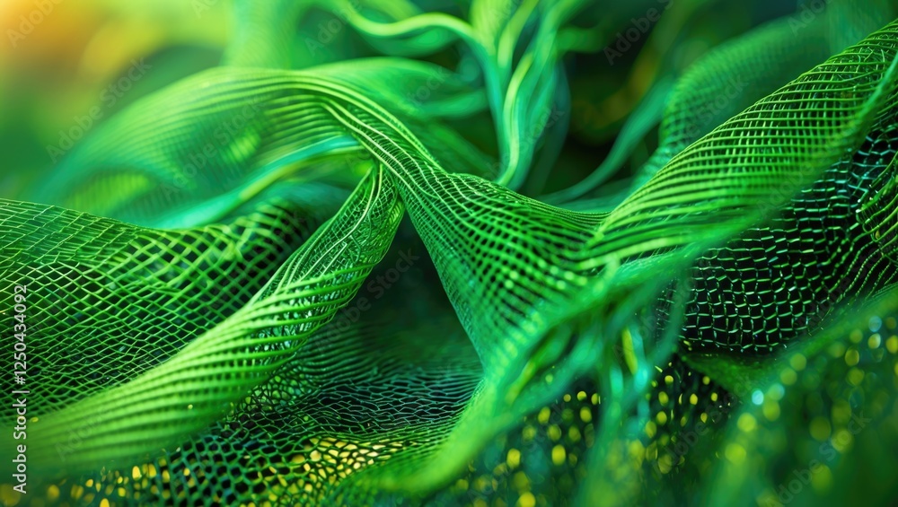 Poster vibrant close-up of intricate green mesh fabric showcasing texture and depth for abstract background