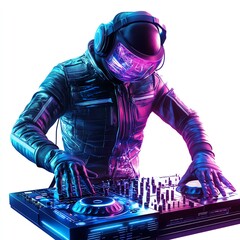 Vibrant DJ creating an electrifying atmosphere with colorful lights and beats.