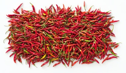 Red chili peppers heap on white background
