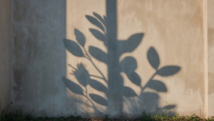 Monstera Shadow Cast on Wall with Empty Space for Text and Aesthetic Greenery Elements in Natural Lighting