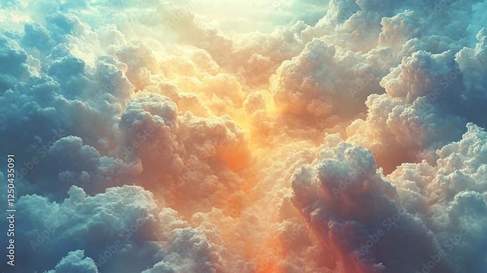 Poster a breathtaking view of colorful clouds illuminated by sunlight, creating a serene and dreamy atmosph