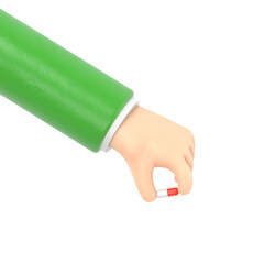 Pills in hand. Doctor hold of capsule fingers. Take painkillers. Medical treatment concept. Healthcare. Medical drugs. Pharmacist give tablets. Illustration flat design. Isolated on background.