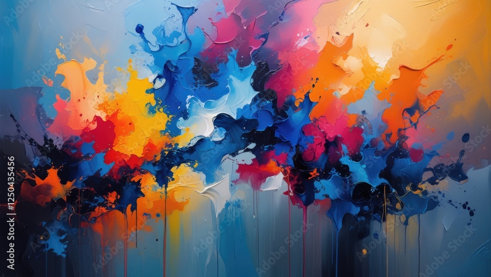 Poster vibrant abstract painting with colorful blobs and drips for creative background and artistic design 