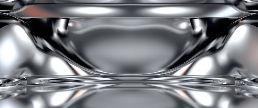 A futuristic, metallic background with  gleaming chrome surfaces and reflective highlights, created using a 3D rendering technique with  precise reflections and shadows.