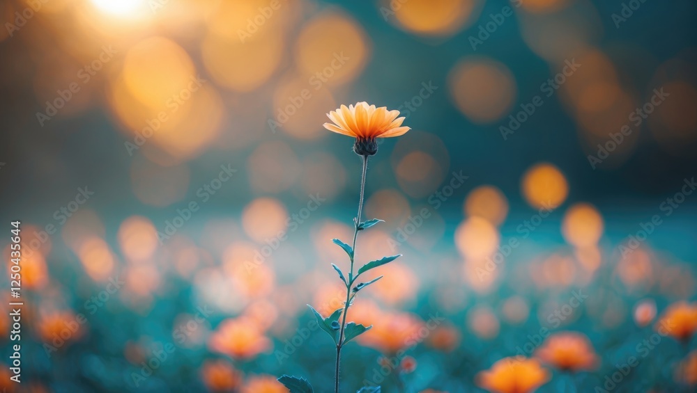 Poster vibrant orange flower abstract background with bokeh effect in nature setting creating a dreamy and 