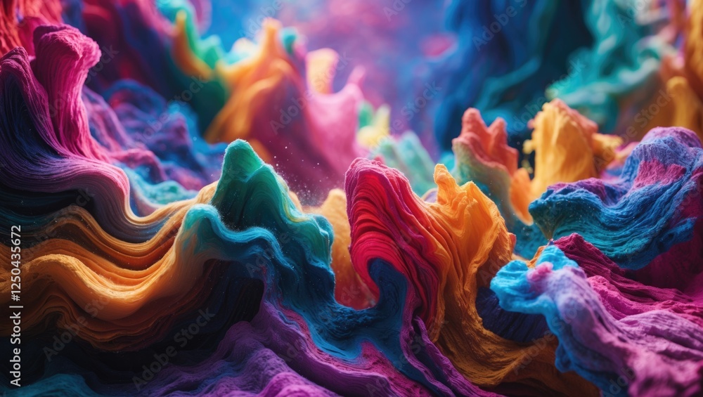 Poster vibrant abstract background with flowing multicolor textures resembling waves of soft fabric for cre
