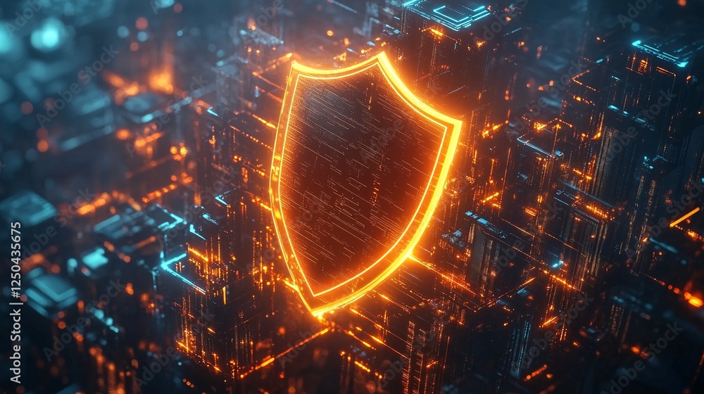 Aufkleber a glowing shield icon stands out against a digital backdrop, symbolizing security and protection wit