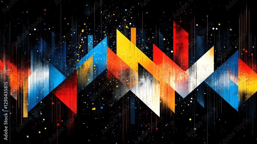 Poster vibrant geometric vector background with interlocking triangles in bold saturated colors