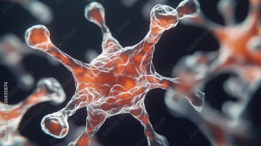 Poster abstract rendering of virus cells or neurons with detailed structure