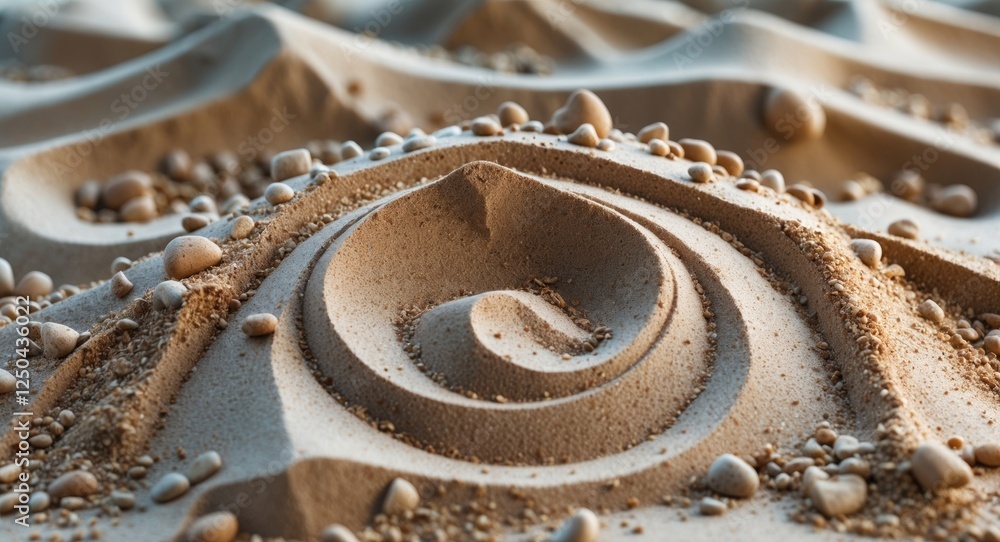 Poster textured sand background with swirls and pebbles ideal for design and copy space