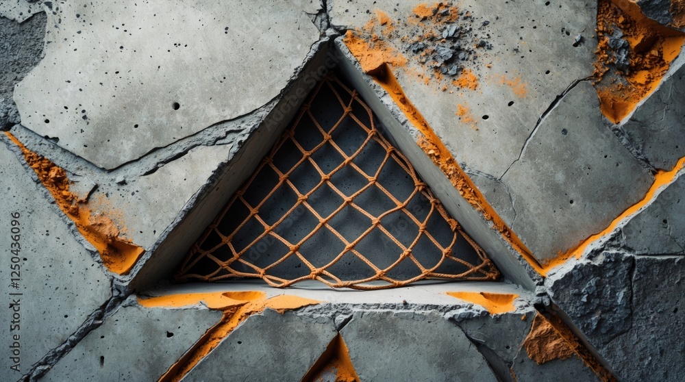 Poster abstract textured concrete surface featuring a triangular net and weathered details, ideal for backg