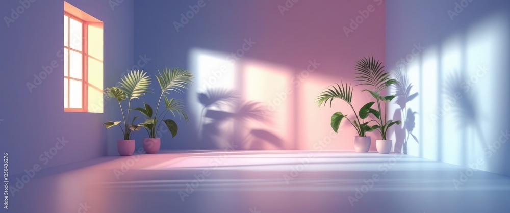 Poster modern gradient studio background with plants and window shadows ideal for product presentation and 