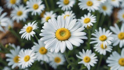 Fototapeta premium Close-Up Shot of White Daisy Flower Surrounded by Green Foliage with Space for Text or Design Elements