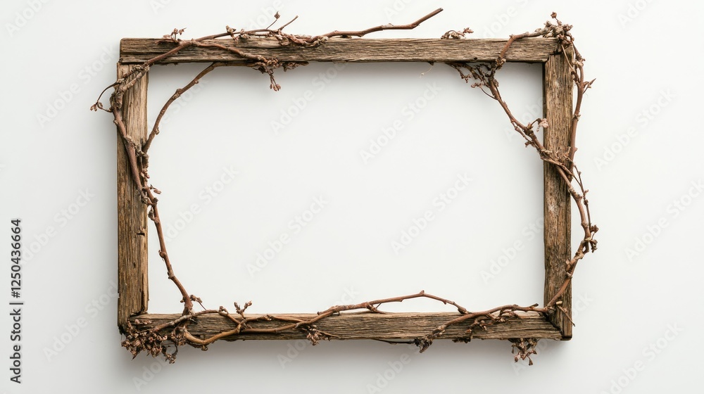 Aufkleber rustic wooden frame with twigs on light background for art display