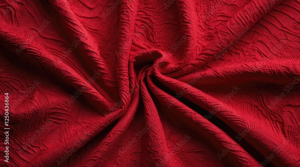 Poster textured red fabric with intricate patterns creating an abstract design suitable for backgrounds and