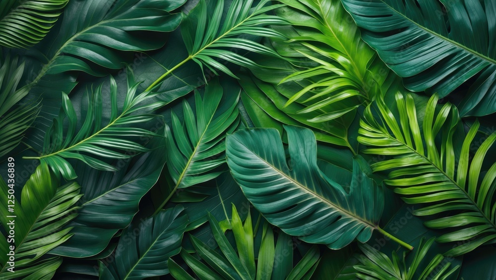 Poster lush green tropical leaf texture background ideal for nature themes and design projects with space f