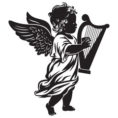 cute baby angel silhouette vector style