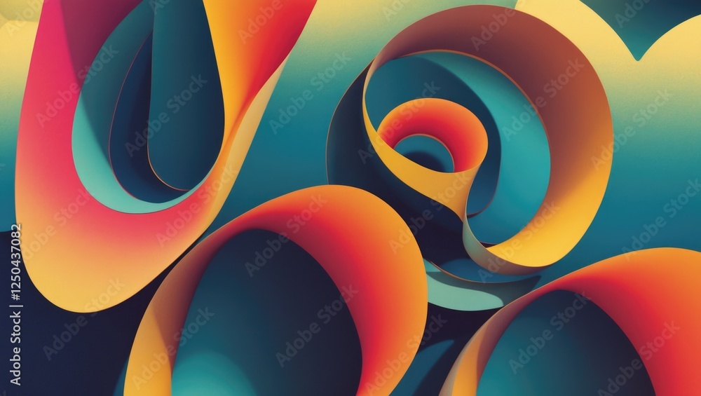 Poster vibrant abstract shapes in swirling patterns showcasing a vintage color palette with smooth gradient