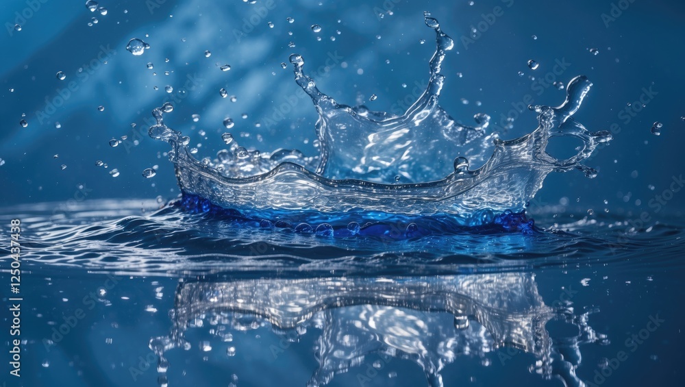 Aufkleber water splash creating ripple effects and reflections on a serene blue background highlighting fluid 