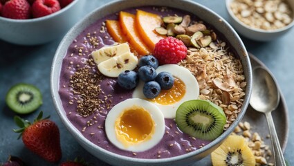 Vibrant Acai Bowl Topped with Fresh Fruits and Nuts for a Healthy Breakfast Option