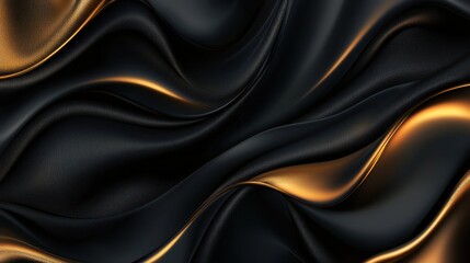 Abstract black gold fabric waves, luxury background