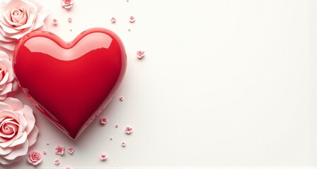 valentine's day or wedding day poster,card,banner design, Valentine's Day Red Heart Rose Accents with copy space.