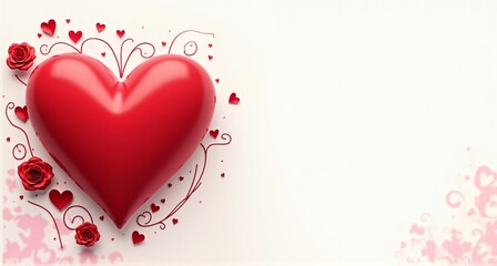 valentine's day or wedding day poster,card,banner design, Valentine's Day Red Heart Rose Accents with copy space.