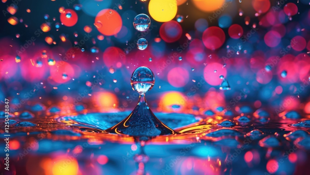 Poster vivid abstract background featuring colorful bokeh and water droplets creating a dreamy, blurred eff