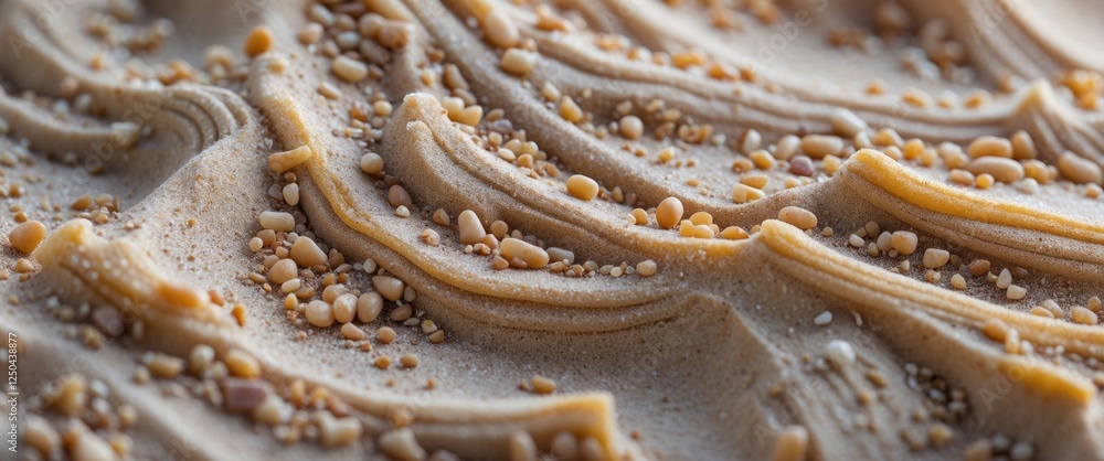 Poster close-up of fine grain sand showcasing intricate textures and patterns of small grains in a natural 