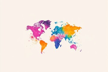 Fototapeta premium Colorful Watercolor World Map - Vibrant watercolor painting of a world map, ideal for travel, global concepts, and international themes.