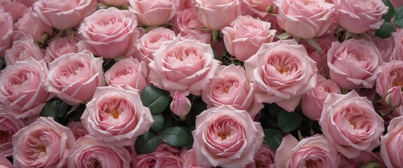 A lush arrangement of pale pink roses creating a soft floral backdrop perfect for weddings, anniversaries, and festive decorations.