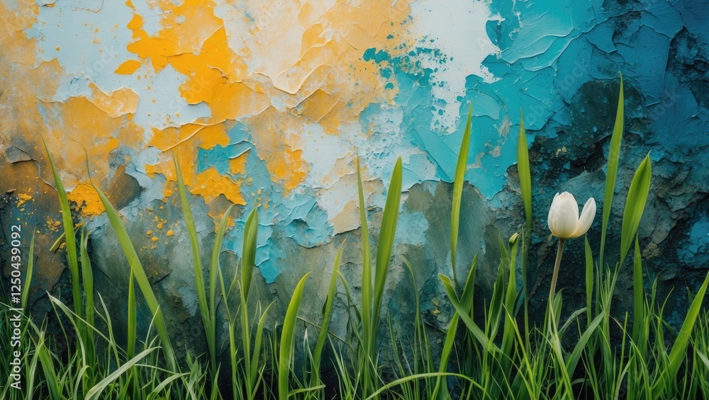 Aufkleber vibrant abstract background with fresh grass and white flower ideal for spring or summer themes with