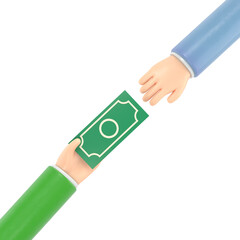 Transparent Backgrounds Mock-up. Two cartoon businessman hands,giving money. 3d illustration in flat design.Supports PNG files with transparent backgrounds.