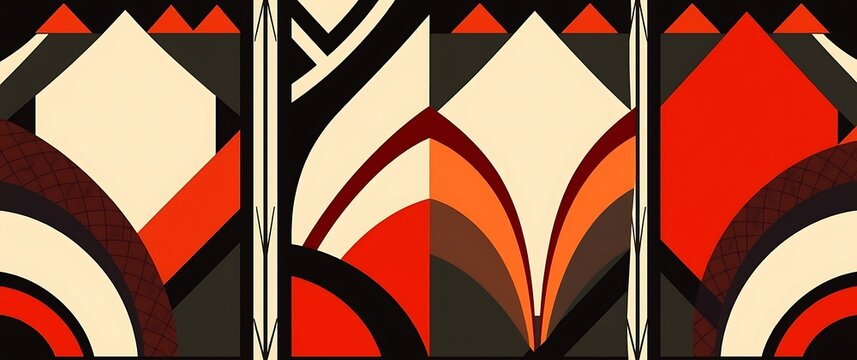 A photograph depicting a stylish background featuring geometric patterns in bold contrasting colors, sharp lines, and a high-key lighting scheme, reminiscent of Art Deco style.