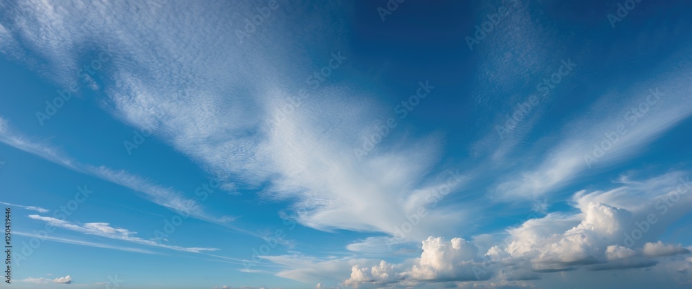 Poster expansive blue sky adorned with wispy clouds creating a serene and tranquil atmosphere for nature an
