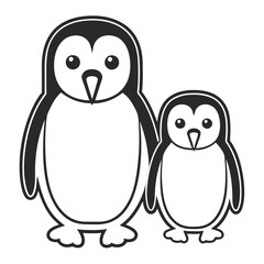 Fototapeta premium minimalistic black line-art illustration of two penguins standing together
