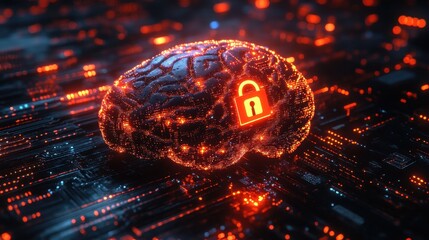 Digital AI brain with padlock symbol
