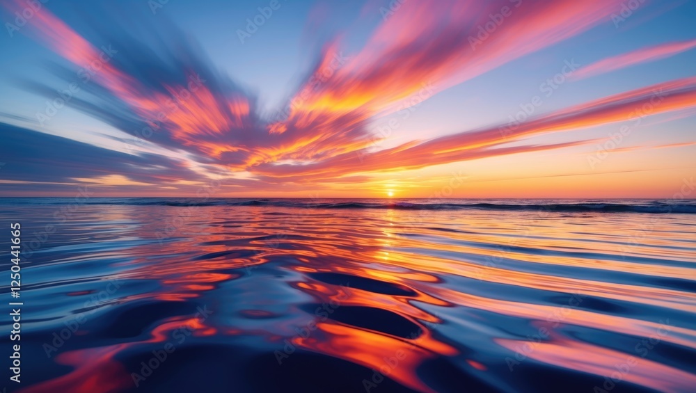 Canvas Prints vibrant sunset reflection over calm water with motion blur creating an abstract seascape atmosphere