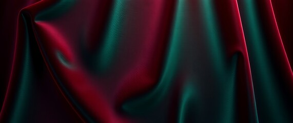 A photorealistic rendering of a stylish background depicting a luxurious velvet fabric with  rich textures and subtle highlights in deep burgundy and emerald green, rendered in .