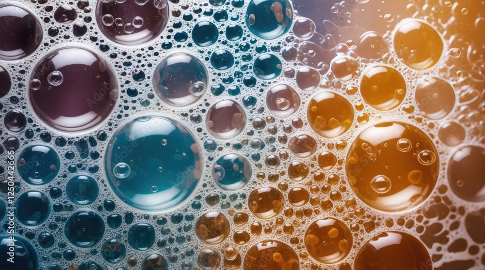 Poster colorful abstract background with soap bubbles and textured droplets creating a vibrant and dynamic 