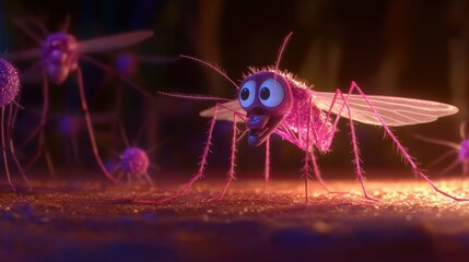 Fototapeta premium Playful Cartoon Mosquito Character with Bright Colors and Big Eyes