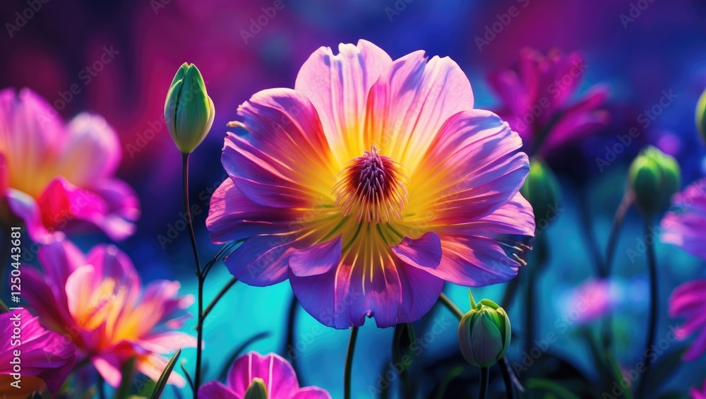 Poster vibrant flower blossom with soft background and space for text overlay in nature setting