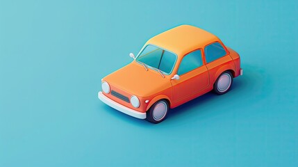 Isometric 3D view of a cartoon car, designed with a fun, charming look and colorful accents.