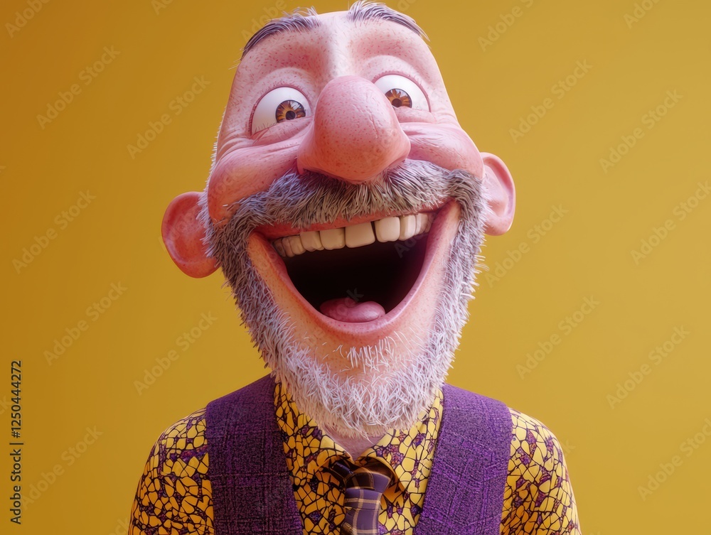 Aufkleber 3d rendering of a jolly old man with bald head and colorful attire smiling cheerfully against a vibr