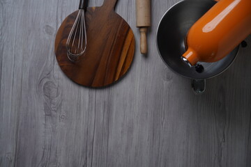 Baking wooden background with organic ingredients on the table, copy space - Square