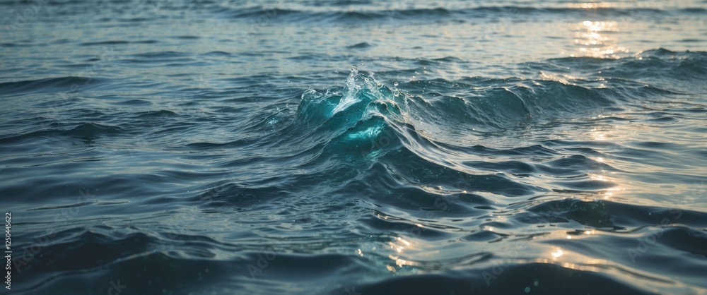 Aufkleber serene water surface with gentle waves reflecting light and space for text placement